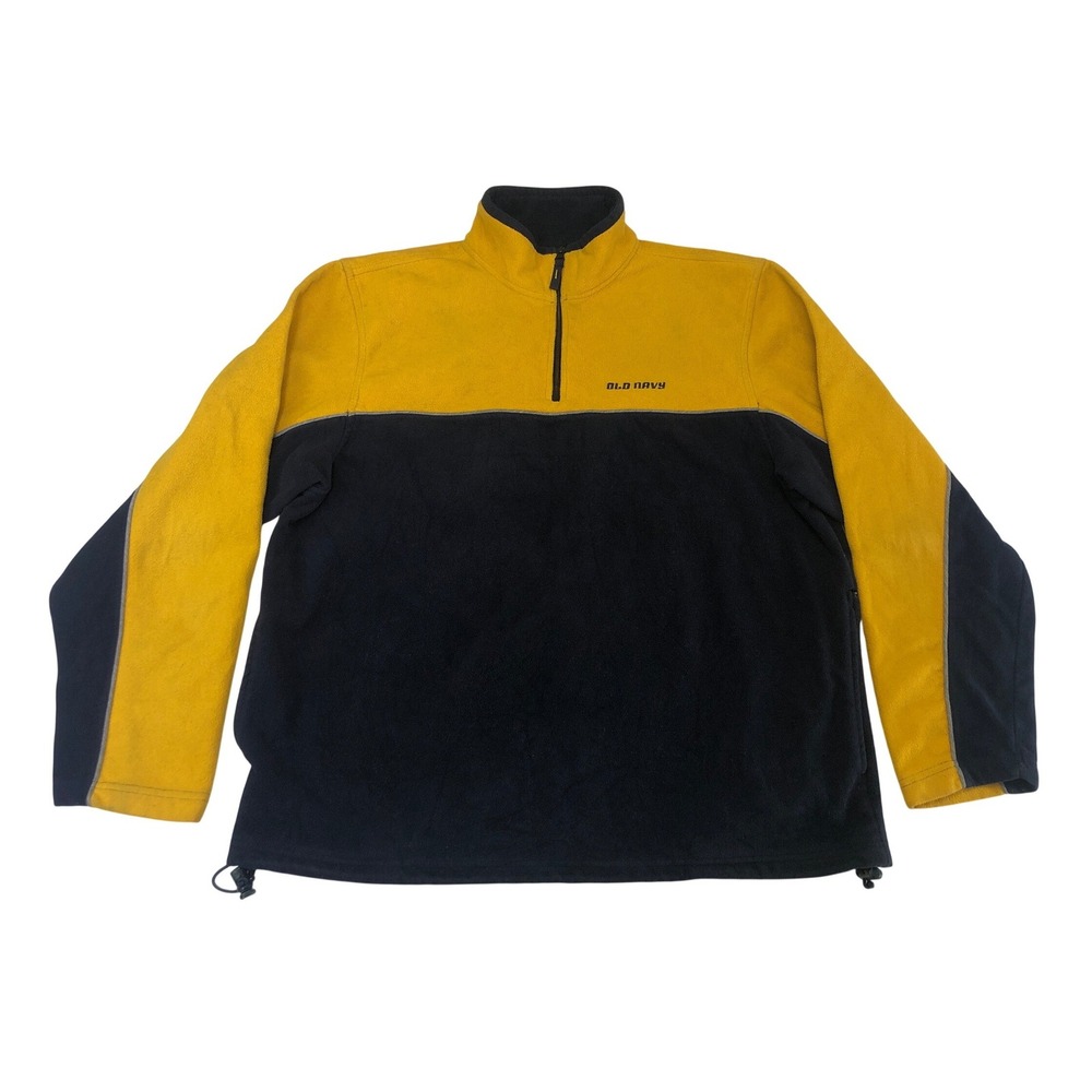 Vintage Old‎ Navy Mens Yellow Navy Color Block Fleece Pullover Jacket Size XL
